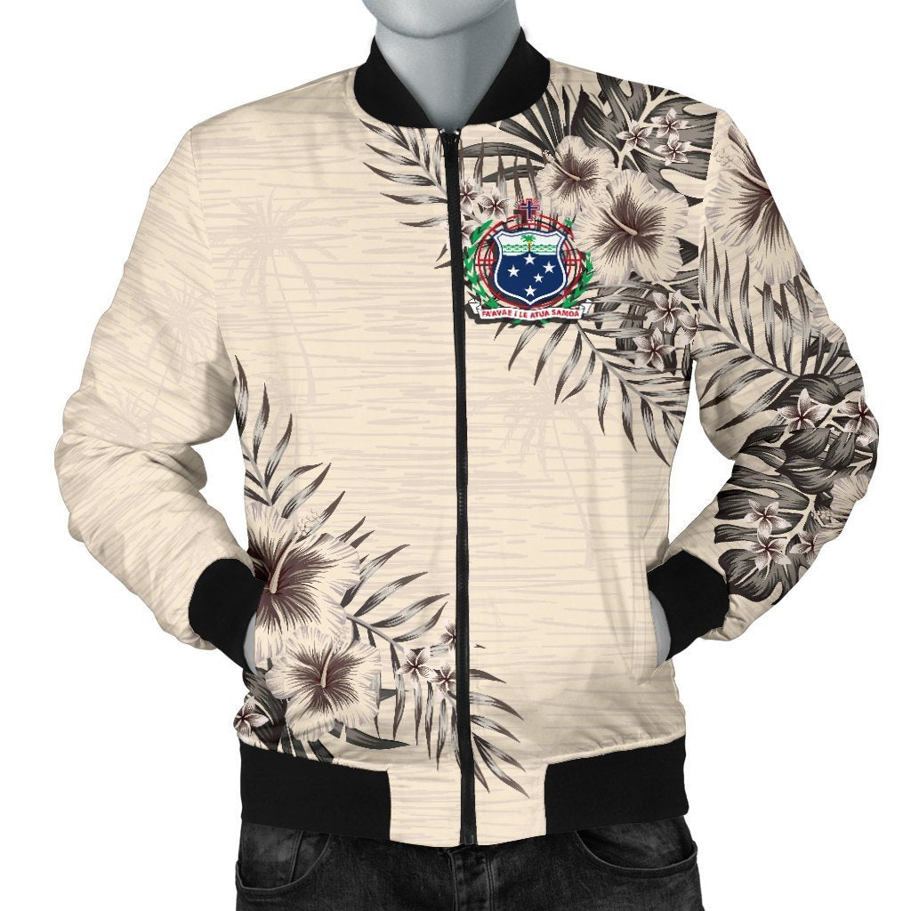 Samoa Men's Bomber Jacket - The Beige Hibiscus - Polynesian Pride