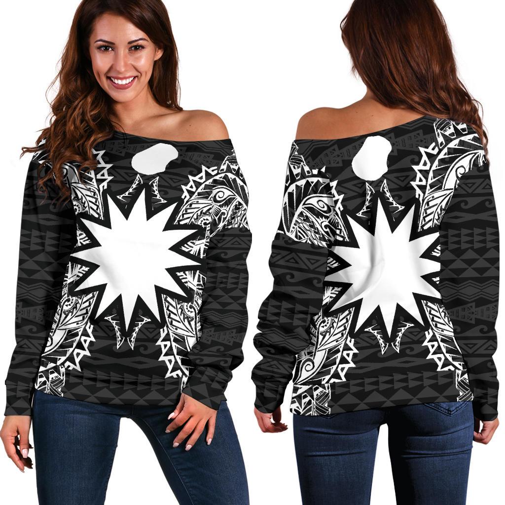 Nauru Polynesian Shoulder Sweater Map Black Black - Polynesian Pride