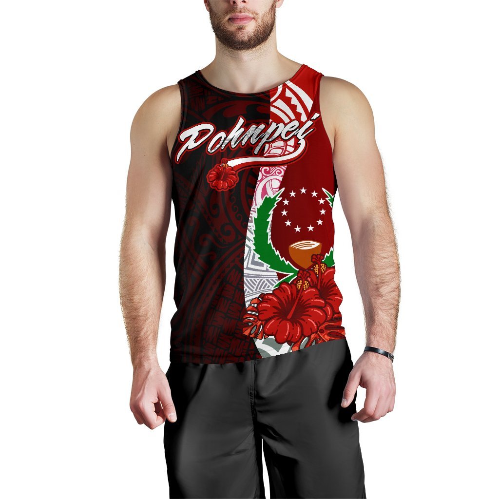 Pohnpei Micronesia Men's Tank Top - Coat Of Arm With Hibiscus - Polynesian Pride
