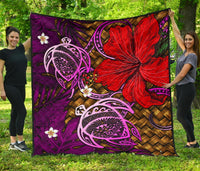 Hawaii Lauhala Hibiscus Polynesian Tropical Pink Premium Quilt - Wake Style - AH Pink - Polynesian Pride
