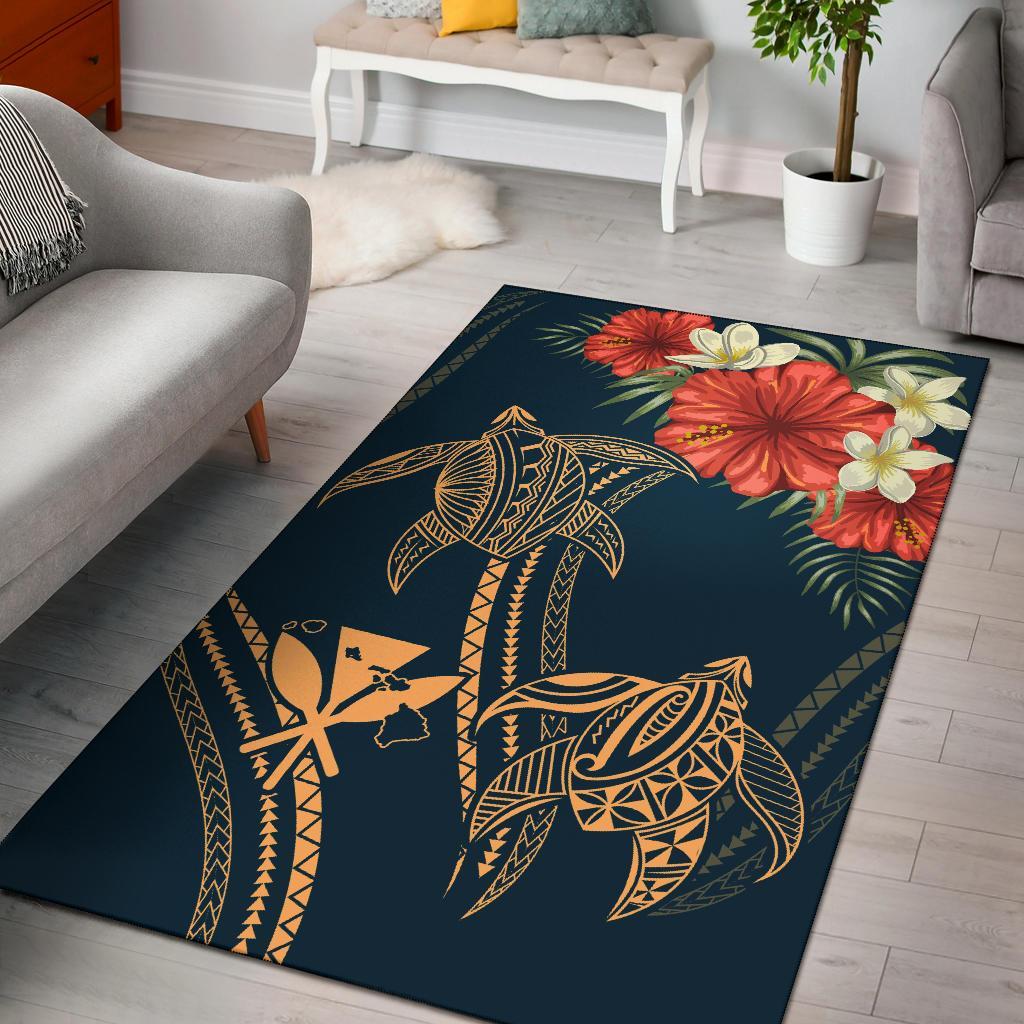 Hawaii Polynesian Turtle Hibiscus Rug - Nolan Style Black - Polynesian Pride