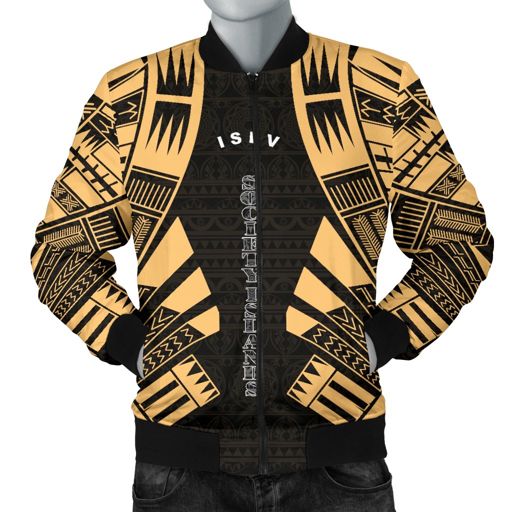 Society Islands Men Bomber Jackets - Polynesian Tattoo Gold Gold - Polynesian Pride