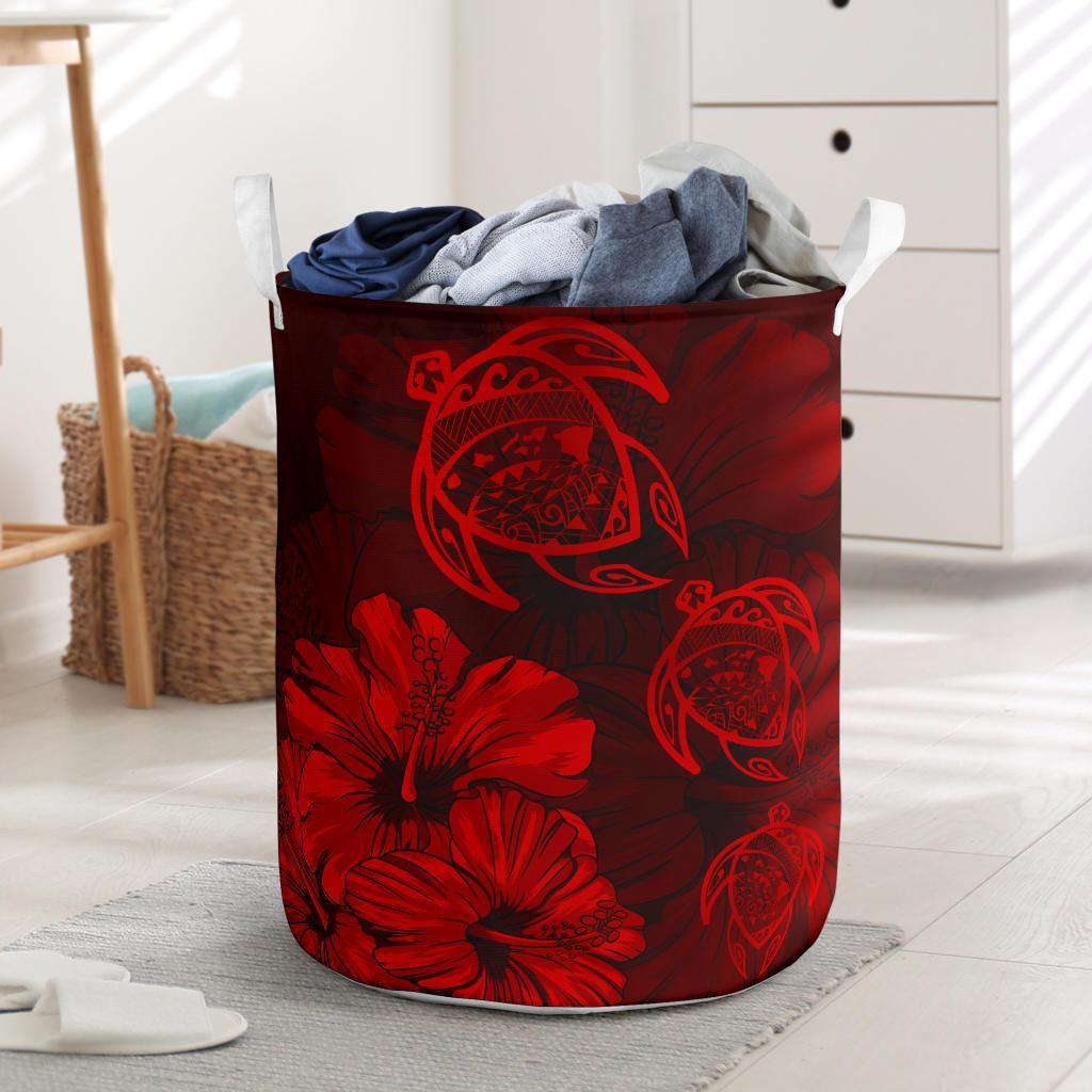 Hibiscus Turtles Hawaii Laundry Basket Red AH Laundry Basket - 4 One Size Red - Polynesian Pride