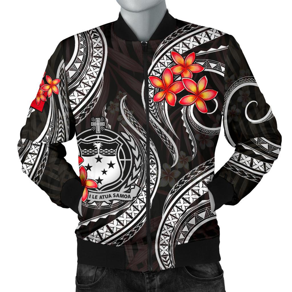 Samoa Polynesian Men Bomber Jacket - White Plumeria - Polynesian Pride