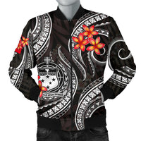 Samoa Polynesian Men Bomber Jacket - White Plumeria - Polynesian Pride