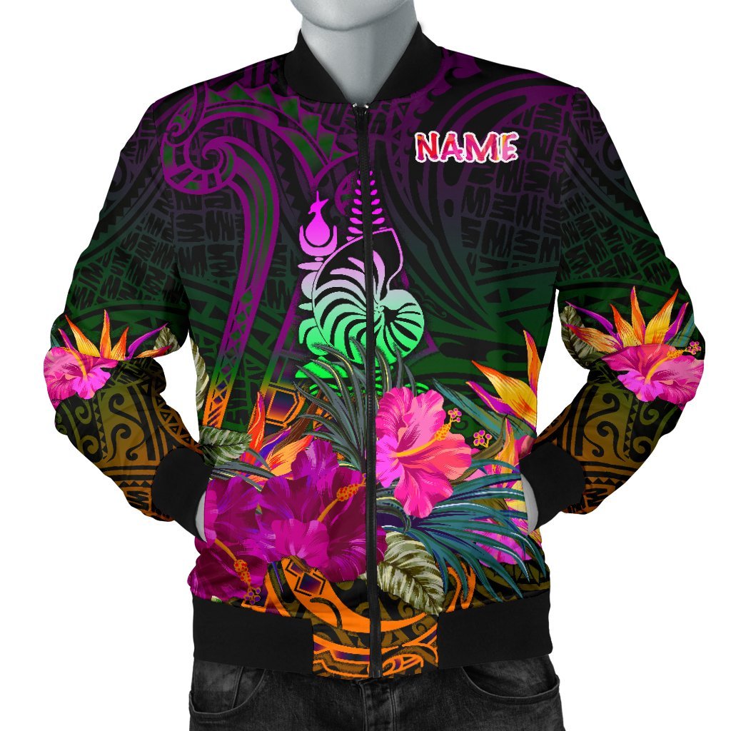 New Caledonia Polynesian Personalised Men's Bomber Jacket - Summer Hibiscus Reggae - Polynesian Pride