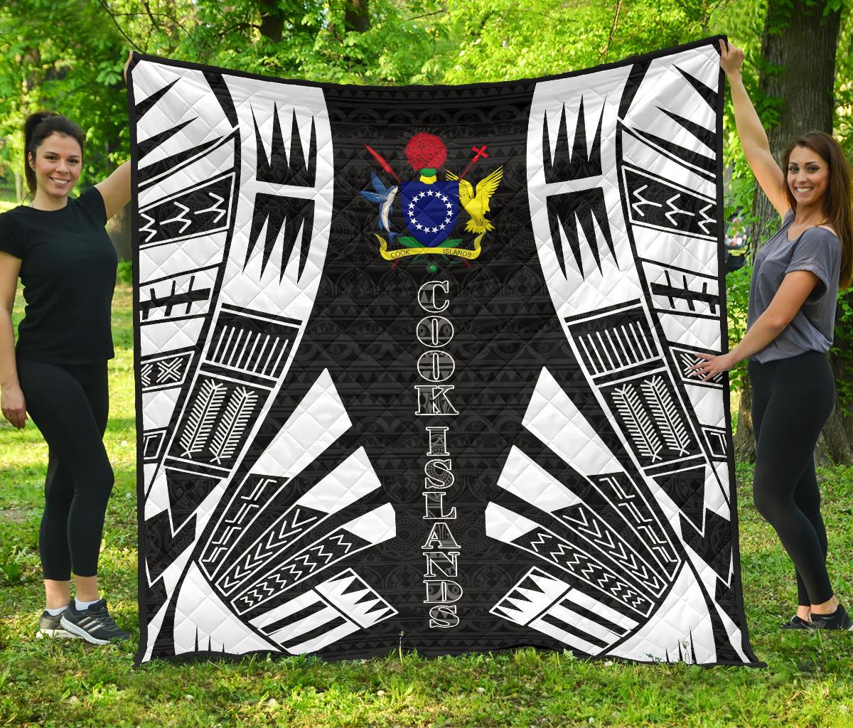 Cook Islands Premium Quilt - Cook Islands Polynesian White Tattoo (Black) Black - Polynesian Pride