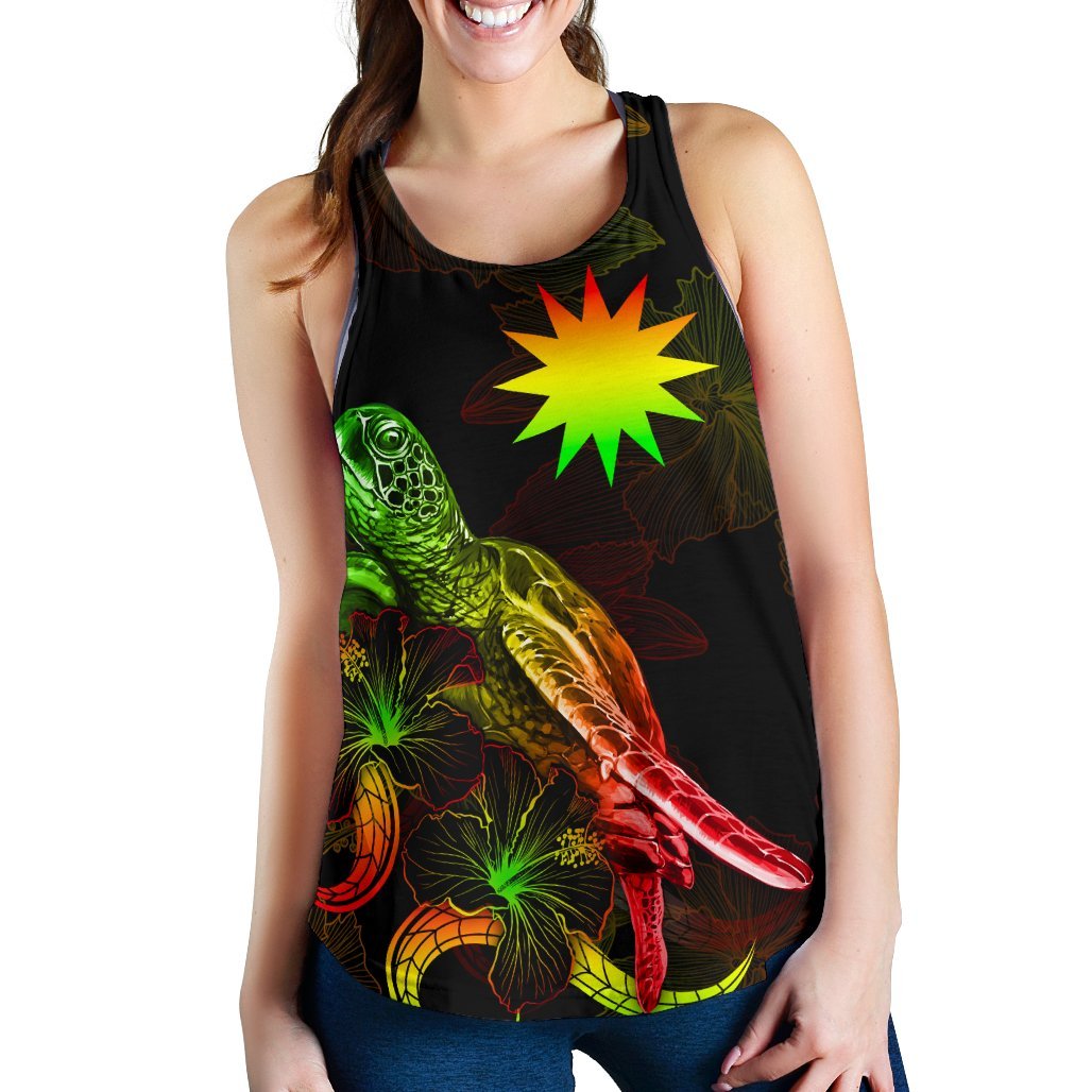 Nauru Polynesian Women Tank Top - Turtle With Blooming Hibiscus Reggae - Polynesian Pride