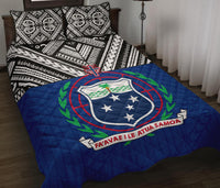Samoa Polynesian Quilt Bed Set - Samoa Coat Of Arms Blue Version - Polynesian Pride