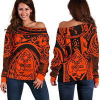 Polynesian Off Shoulder Sweaters - Guam Flag, Seal with Maui Moana Tattoo - Polynesian Pride