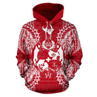 Tonga Polynesian ll Over Hoodie Map Red White - Polynesian Pride