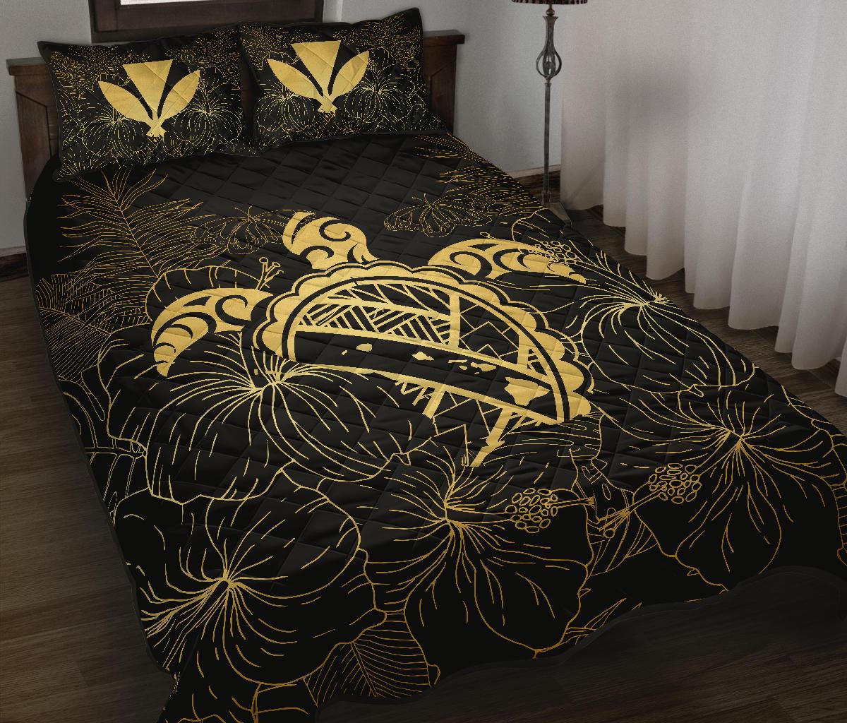 Hawaii Turtle Kanaka Golden Quilt Bed Set - Polynesian Pride