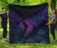 Hawaii Premium Quilt - Hawaii Turtle And Palm Polynesian Retrospective Black - Polynesian Pride
