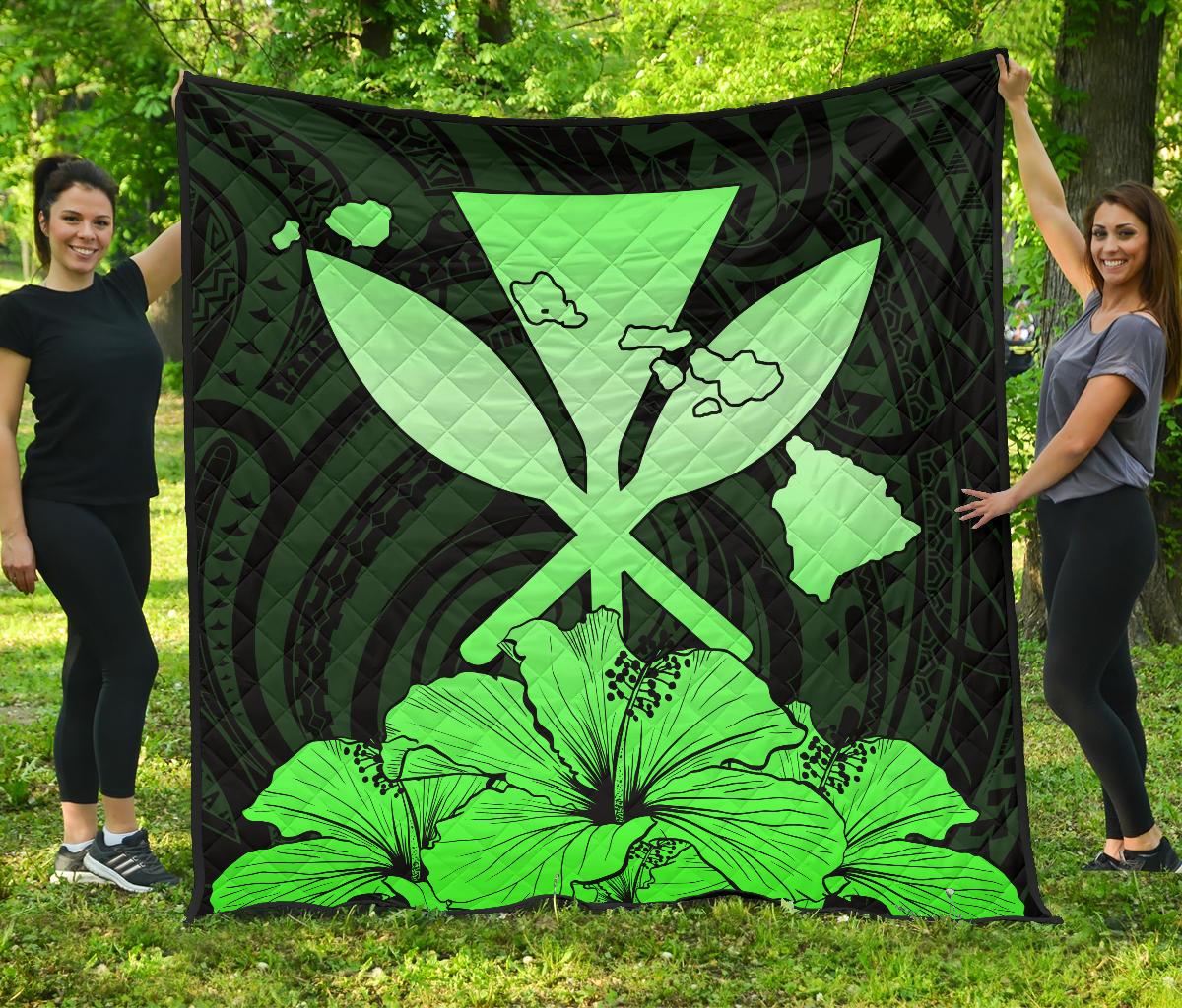 Hawaiian Kanaka Premium Quilt Hibiscus Polynesian Love Green Green - Polynesian Pride