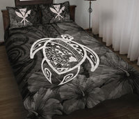 Hawaii Turtle Kanaka Map Hibiscus Poly Quilt Bed Set - White - Polynesian Pride