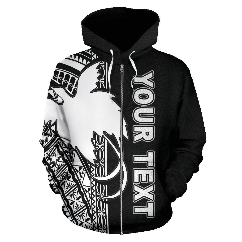 Papua New Guinea Polynesian All Over Custom Zip up Hoodie White Line - Polynesian Pride