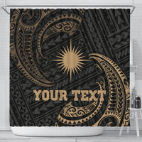 Marshall Islands Polynesian Custom Personalised Shower Curtain - Gold Tribal Wave 177 x 172 (cm) Black - Polynesian Pride