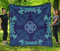 Hawaiian Tropical Pattern Premium Quilt - Indigo - Argu Style - AH Indigo - Polynesian Pride