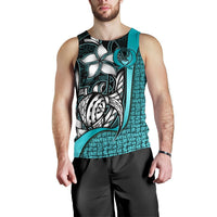 Pohnpei Micronesia Men's Tank Top Turquoise - Turtle With Hook - Polynesian Pride