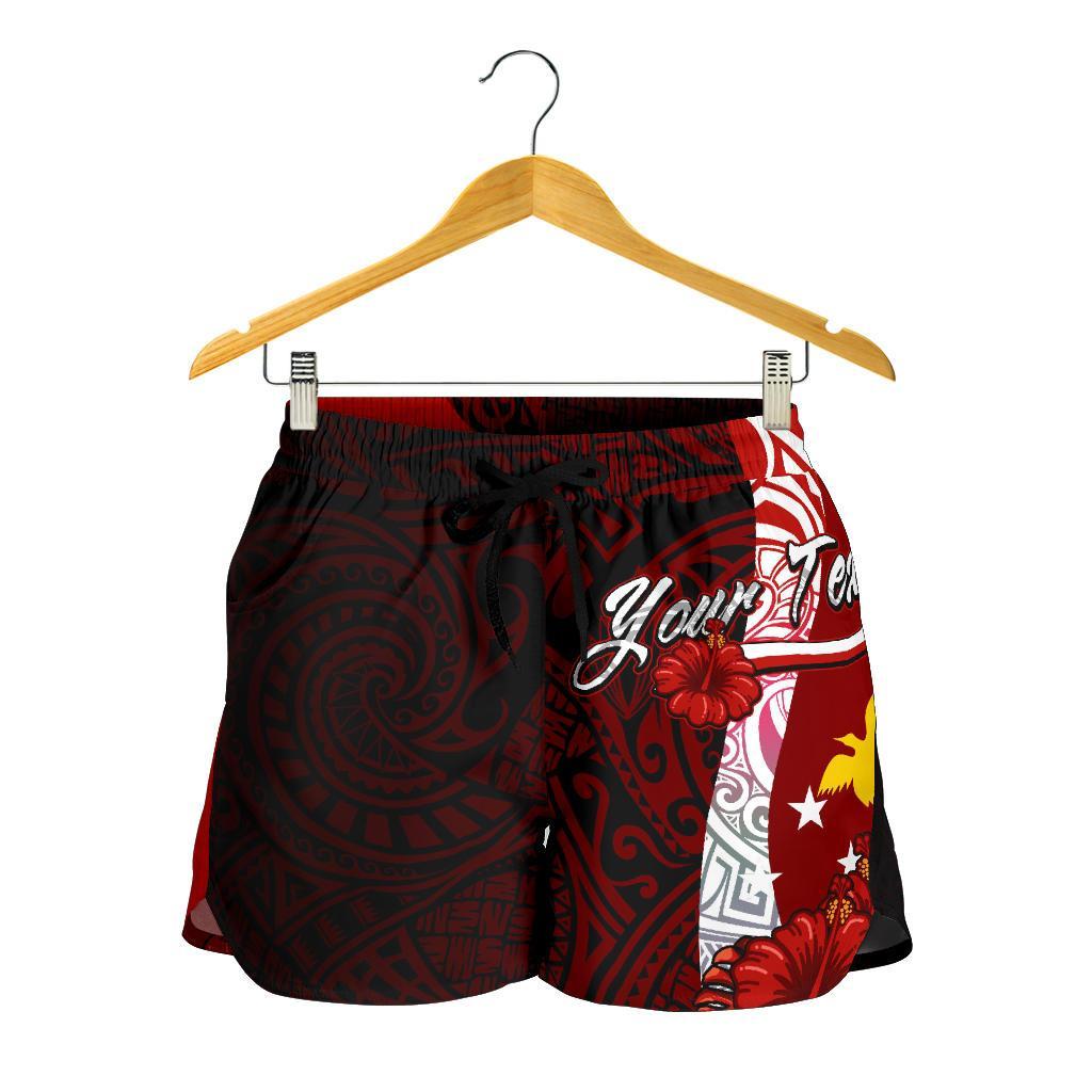 Papua New Guinea Polynesian Custom Personalised Women's Shorts - Coat Of Arm With Hibiscus - Polynesian Pride