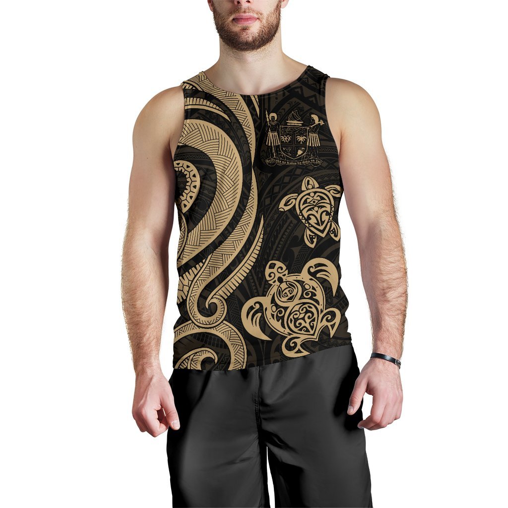 Fiji Polynesian Men Tank Top - Gold Tentacle Turtle Crest - Polynesian Pride