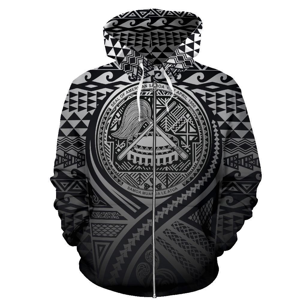 American Samoa All Over Zip up Hoodie Lift up Black - Polynesian Pride