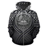 American Samoa All Over Zip up Hoodie Lift up Black - Polynesian Pride