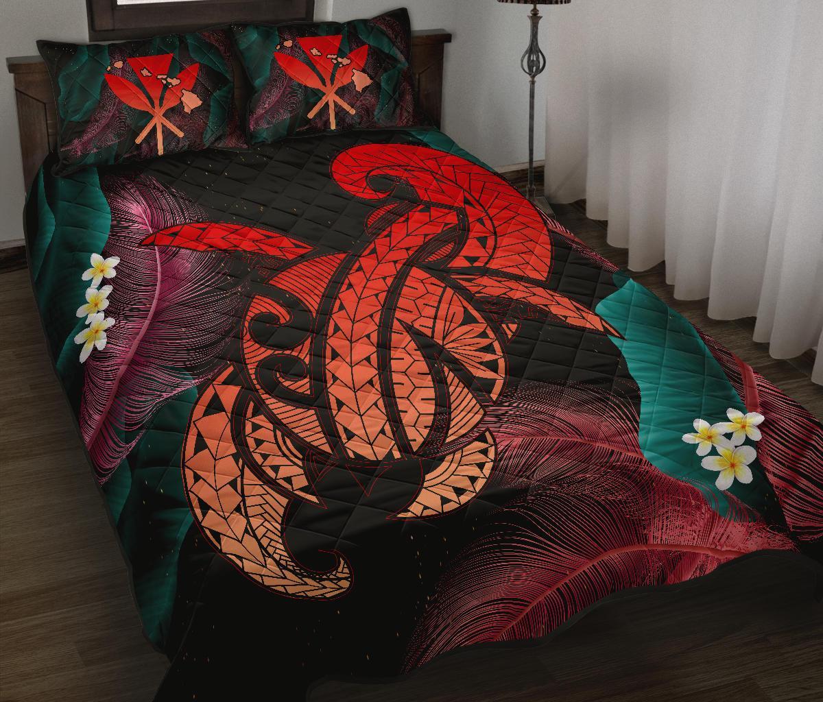 Hawaii Turtle Polynesian Tropical Quilt Bed Set - Ghia Style Red - Polynesian Pride