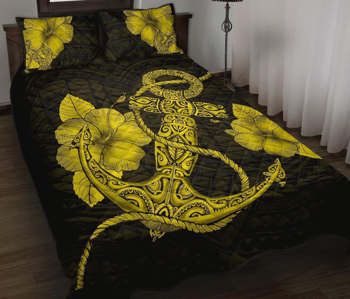 Anchor Poly Tribal Quilt Bed Set Yellow - Polynesian Pride