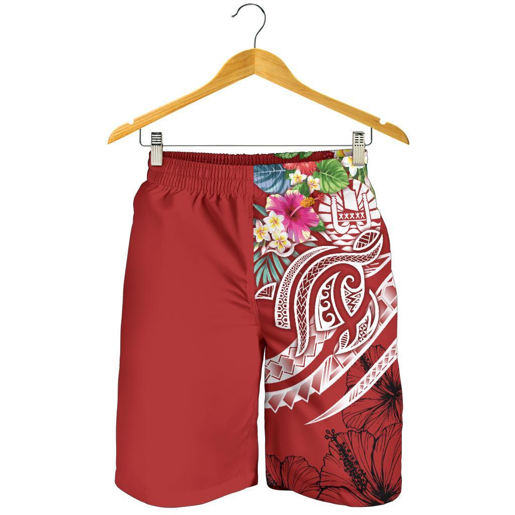 Tahiti Polynesian Men's Shorts - Summer Plumeria (Red) - Polynesian Pride
