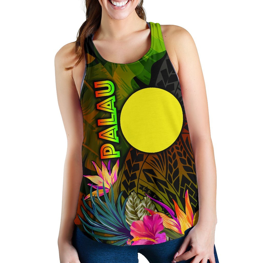 Palau Polynesian Women's Racerback Tank - Hibiscus and Banana Leaves - Polynesian Pride