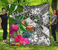 Pohnpei Premium Quilt White - Turtle Plumeria Banana Leaf - Polynesian Pride
