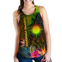 Marshall Islands Polynesian Women's Racerback Tank - Hibiscus and Banana Leaves - Polynesian Pride