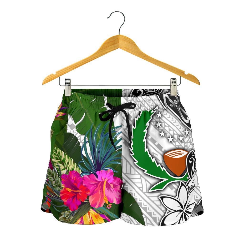 Pohnpei Women's Short White - Turtle Plumeria Banana Leaf - Polynesian Pride