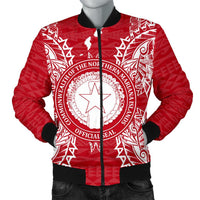 Northern Mariana Islands Polynesian Men's Bomber Jacket Map Red White Red - Polynesian Pride