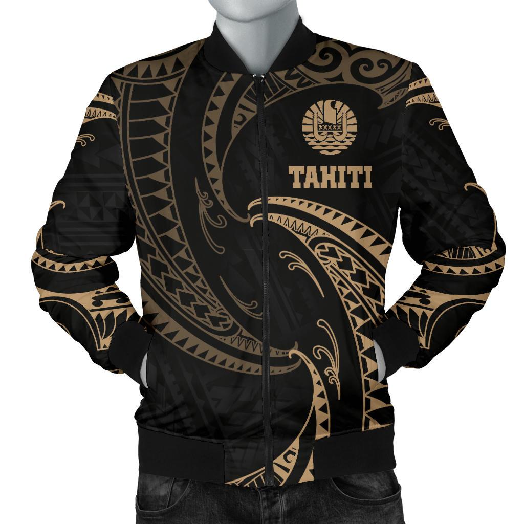 Tahiti Polynesian Men's Bomber Jacket - Gold Tribal Wave - Polynesian Pride
