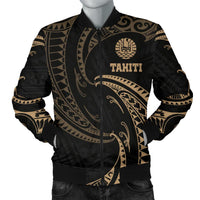 Tahiti Polynesian Men's Bomber Jacket - Gold Tribal Wave - Polynesian Pride