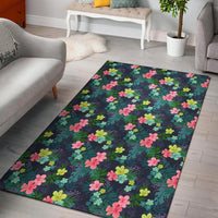 Tropical Hibiscus Rug Black - Polynesian Pride