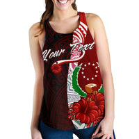 Pohnpei Micronesia Custom Personalised Women's Racerback Tank - Coat Of Arm With Hibiscus - Polynesian Pride
