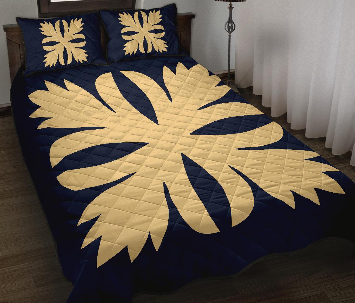 Hawaiian Royal Pattern Quilt Bed Set - Indigo - C3 Style Indigo - Polynesian Pride