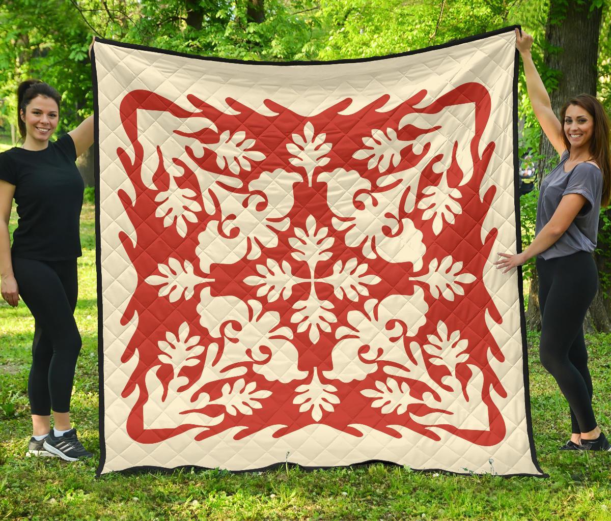 Hawaiian Tropical Pattern Premium Quilt - Red - Argu Style - AH Red - Polynesian Pride