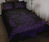 Hawaii Turtle Map Hibiscus Quilt Bed Set - Purple - Polynesian Pride