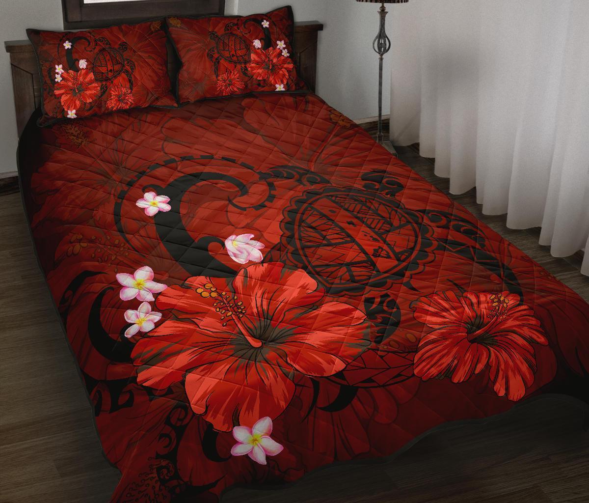 Hawaii Turtle Poly Tribal Quilt Bed Set - Red - Polynesian Pride