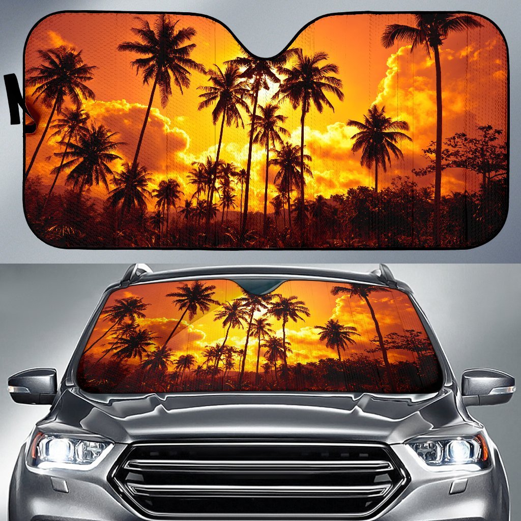 Coconut Palms On Sand Beach Car Sun Shade Auto Sun Shade Universal Fit Blue - Polynesian Pride