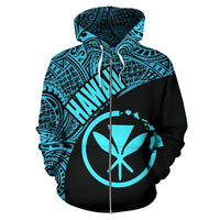 Hawaii Zip up Hoodie Hawaii Kanaka Maoli Polynesian Tattoo Black Blue Version - Polynesian Pride