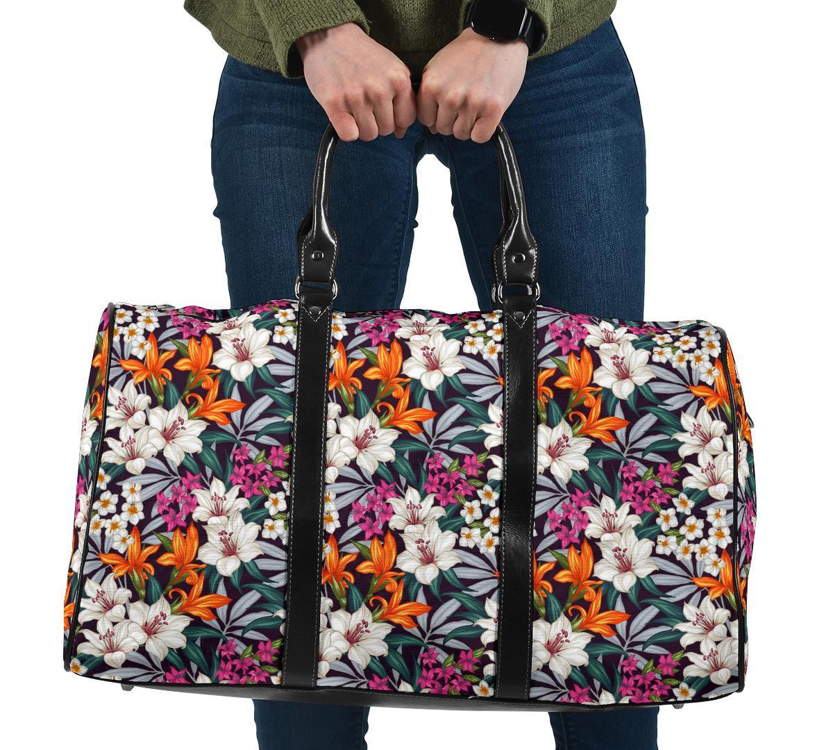 Hawaii Seamless Exotic Pattern With Tropical Leaves Flowers Hawaii Travel Bag Travel Bag One size Black - Polynesian Pride