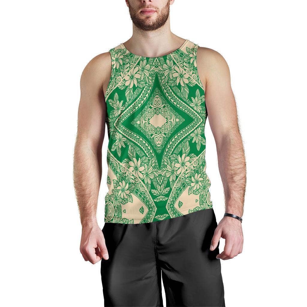 Polynesian Plumeria Mix Green Hawaii Men's Tank Top Green - Polynesian Pride