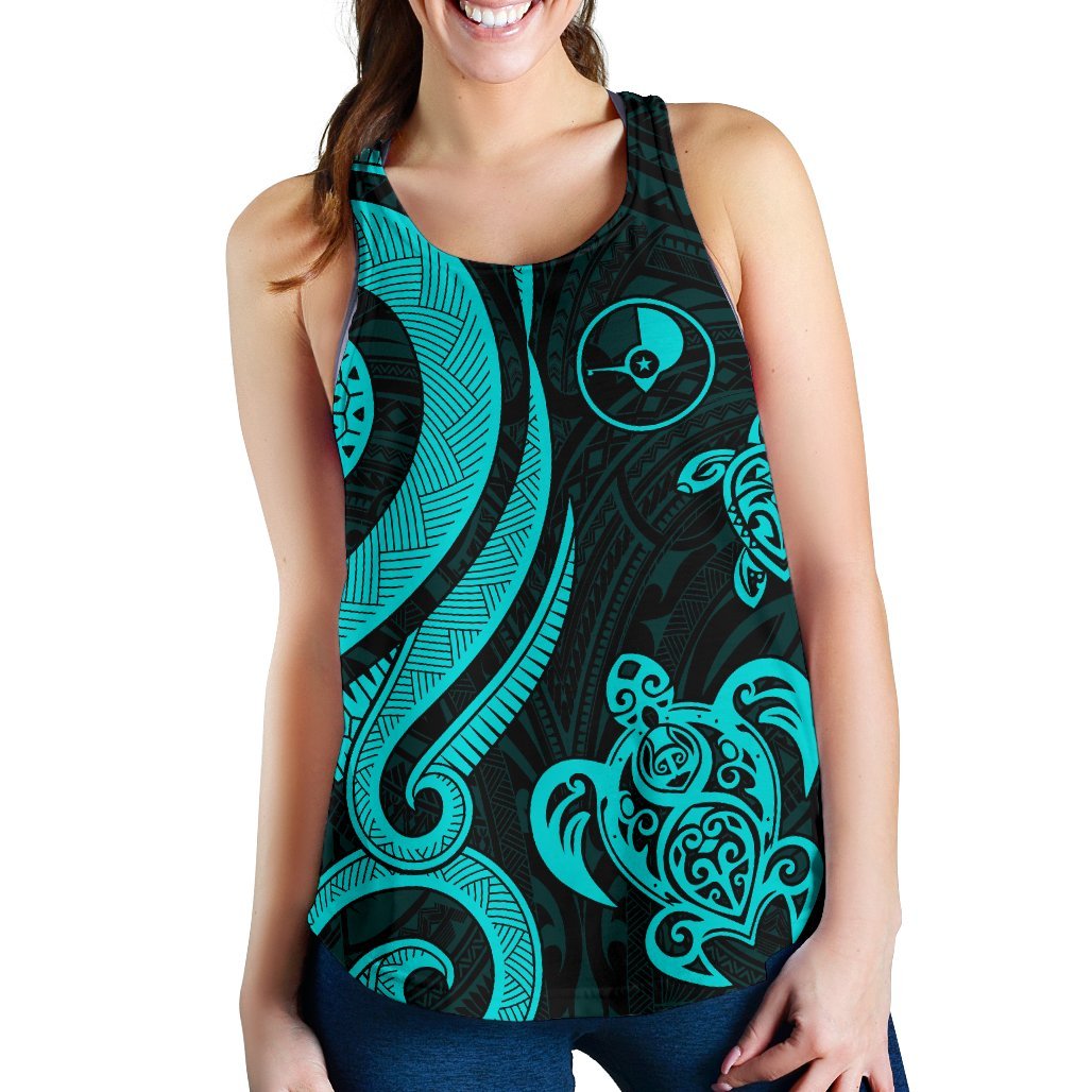 Yap Micronesian Women Racerback Tank - Turquoise Tentacle Turtle - Polynesian Pride