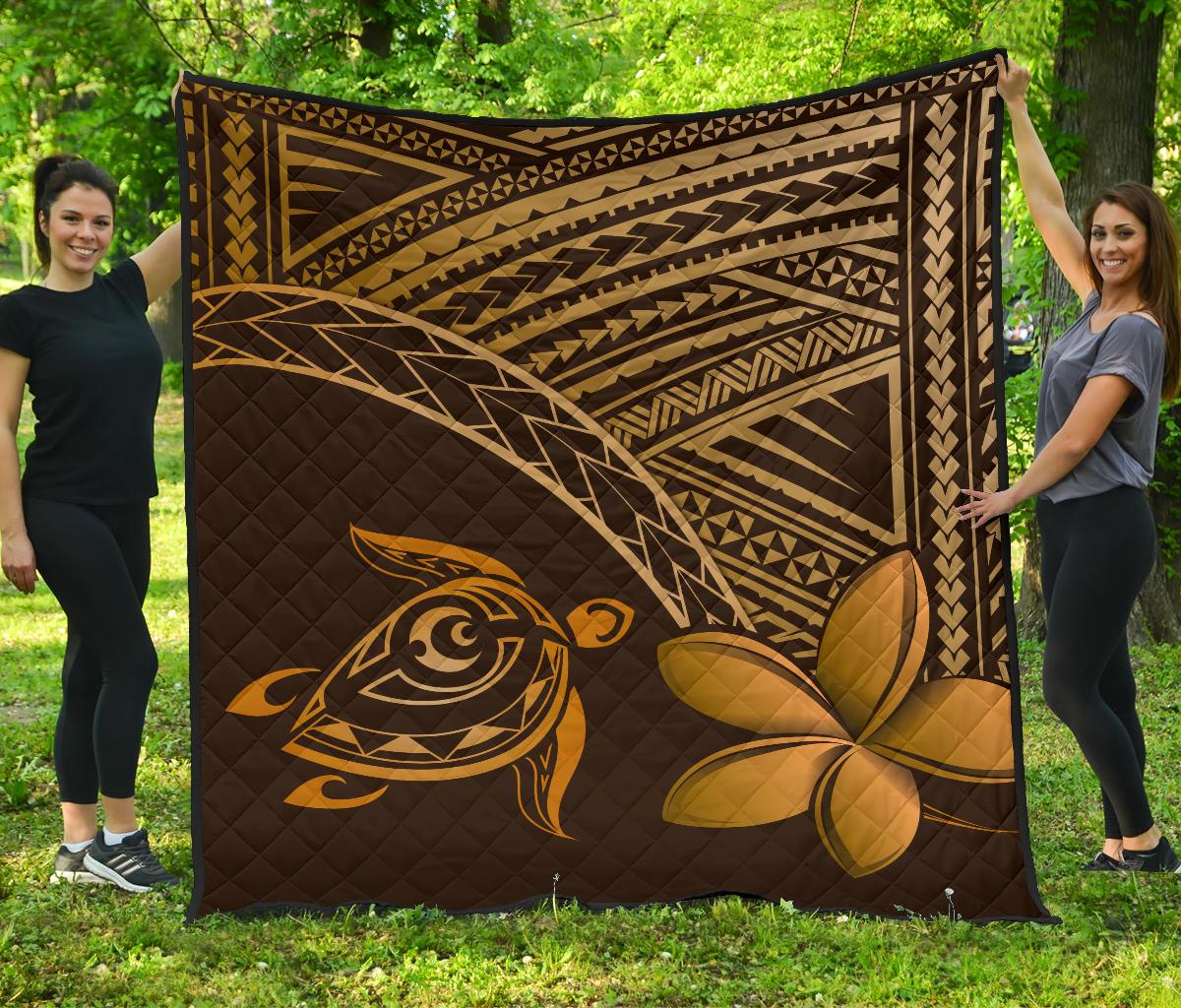 Hawaii Quilt - Hawaii Turtle Plumeria Quilt Brown Brown - Polynesian Pride
