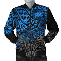 Samoa Polynesian Bomber Jacket (Men) - Blue Turtle Flowing Blue - Polynesian Pride